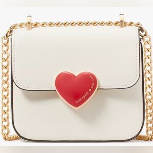 Kate Spade White and Red Heart Hardware Micro Flap Crossbody Bag